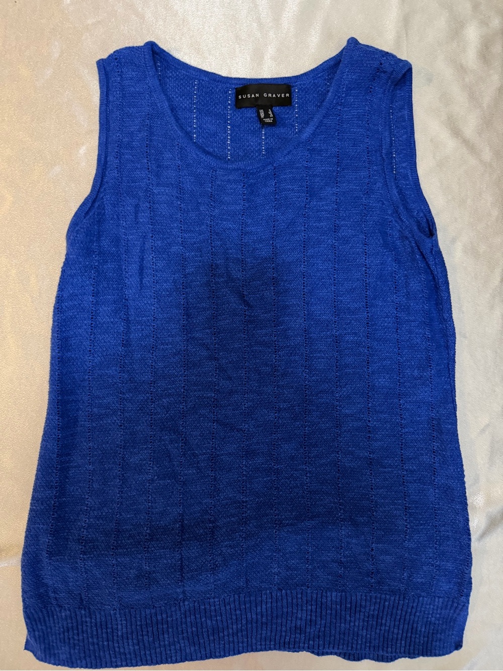 Susan Graver Pointelle Knit Sleeveless Sweater Tank Top Small Cotton Blend - Picture 6 of 11